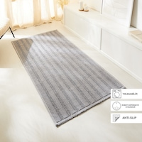 Ocean Home Textile Yıkanabilir Pamuklu Gri Renk Çizgi Desen Kilim 120 X 180 Cm Gri