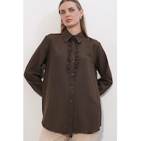 Bigdart Fırfırlı Uzun Gömlek Tunik 5953 - A.kahve Bigdart Fırfırlı Uzun Gömlek Tunik 5953 - A.kahve