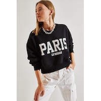 Shade Kadın Paris Baskılı Üç İplik Şardonlu Sweatshirt 40981007 - Siyah Shade Kadın Paris Baskılı Üç İplik Şardonlu Sweatshirt 40981007 - Siyah