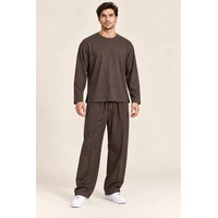 Tarz Cool Erkek Oyşo Kumaş Oversize Uzun Kollu Bisiklet Yaka Yırtmaçlı Tişört Kahverengi Tarz Cool Erkek Oyşo Kumaş Oversize Uzun Kollu Bisiklet Yaka Yırtmaçlı Tişört Kahverengi
