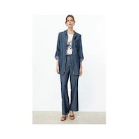 Ekol Kadın Beli Lastikli Bol Paça Pantolon 7050 Indigo Indigo Ekol Kadın Beli Lastikli Bol Paça Pantolon 7050 Indigo Indigo