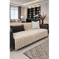 Peluş Koltuk Örtüsü 175x215 Cm Bubble Kaymaz Kanepe Örtüsü, Çekyat Örtüsü Krem