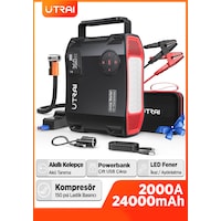 Utrai Jstar 5 24000 mAh 2000A Jump Starter + Lastik Şişirme Pompası Taşınabilir Akü Takviye Cihazı Seti