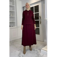 Rabia Şamlı Kumsal Triko Takım Bordo Normal