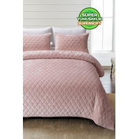 Evlen Home Kapitone Kadife Yatak Örtüsü Seti Çift Kişilik Supersoft 3 Parça Yumuşak Elyaf Dolgulu Pudra Pudra Evlen Home Kapitone Kadife Yatak Örtüsü Seti Çift Kişilik Supersoft 3 Parça Yumuşak Elyaf Dolgulu Pudra Pudra