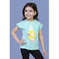 Toontoy Kids Toontoy Kız Çocuk Ananas Baskılı Tişört Su Yeşili