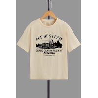 Uyguntarz Çocuk Cartoon Face Pamuklu Tshirt Bej Uyguntarz Çocuk Cartoon Face Pamuklu Tshirt Bej