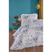 Uçkan Home %100 Pamuk Çift Kişilik Nevresim Seti Fırfırlı Süs Dikişli Mavi Çiçek Desen Mavi --UH-00032 Uçkan Home %100 Pamuk Çift Kişilik Nevresim Seti Fırfırlı Süs Dikişli Mavi Çiçek Desen Mavi --UH-00032