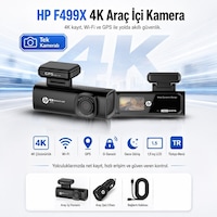 Hp F499x 4k Wdr, Araçiçi Ön + Arka Kamera, 1.5 Inch Renkli Lcd Ekran, Gps Li, Wi-fi Destekli Hp F499x 4k Wdr, Araçiçi Ön + Arka Kamera, 1.5 Inch Renkli Lcd Ekran, Gps Li, Wi-fi Destekli