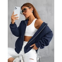 Uyguntarz Unisex Lacivert Fermuarlı Kapüşonlu Sweatshirt Uyguntarz Unisex Lacivert Fermuarlı Kapüşonlu Sweatshirt