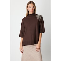On Oversize 3/4 Kol Minimalist Kadın Kazak - Günlük Şıklık Kahve On Oversize 3/4 Kol Minimalist Kadın Kazak - Günlük Şıklık Kahve