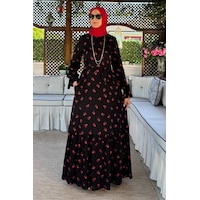 Rabia Şamlı Gül Siyah Elbise Normal Rabia Şamlı Gül Siyah Elbise Normal