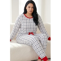 Siyah İnci Pamuklu Likralı Büyük Beden Battal Boy Örme Pijama Takım 26240900 Çok Renkli