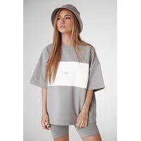 Madmext Mad Girls Boyalı Gri Nakışlı Tişört Mg1421-boyalı Gri Madmext Mad Girls Boyalı Gri Nakışlı Tişört Mg1421-boyalı Gri