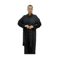 Büyük Beden Çizgili Düğmeli Tunik Gömlek Pantolon Oversize Kadın Takım Siyah Büyük Beden Çizgili Düğmeli Tunik Gömlek Pantolon Oversize Kadın Takım Siyah
