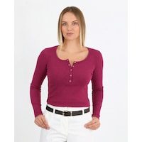 Hdm Kadın Bordo Uzun Kollu Fitilli Patlı Çıtçıtlı Basic Örme Bluz - H6172 Hdm Kadın Bordo Uzun Kollu Fitilli Patlı Çıtçıtlı Basic Örme Bluz - H6172