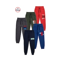 Fyk Kids 5'li Baskı Detaylı Beli Lastikli Erkek Çocuk Jogger Eşofman Altı Kırmızı-haki-füme-indigo-lacivert