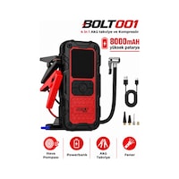 Bolt 001 Taşıma Çantalı 4' Ü 1 Arada Akü Takviye Cihazı Şarjlı Lastik Şişirme Powerbank Led Işık