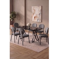 Hooli 90x168 Siyah Mdf Masa, Metal X Ayak, Metal Sandalye, 6 Kişilik Mutfak Masası Takımı Ve Yemek Masası Takımı Gri Hooli 90x168 Siyah Mdf Masa, Metal X Ayak, Metal Sandalye, 6 Kişilik Mutfak Masası Takımı Ve Yemek Masası Takımı Gri