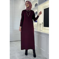 Rabia Şamlı Zebra Desen Triko Elbise Bordo Normal Rabia Şamlı Zebra Desen Triko Elbise Bordo Normal