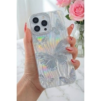Fibaks iPhone 16 Pro Max Uyumlu Kılıf Hologramlı Taşlı Simli Kelebek Desenli Darbe Emici Kamera Korumalı Silikon Fibaks iPhone 16 Pro Max Uyumlu Kılıf Hologramlı Taşlı Simli Kelebek Desenli Darbe Emici Kamera Korumalı Silikon