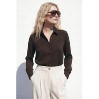 Sateen Çizgi Desen Gömlek - Kahve-137543 Sateen Çizgi Desen Gömlek - Kahve-137543