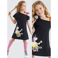 Unicorn Rock Kız Çocuk Siyah Yazlık Penye Elbise Unicorn Rock Kız Çocuk Siyah Yazlık Penye Elbise