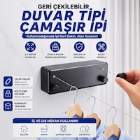 Geri Çekilebilir Çelik Çamaşır Asma İpi 4,2 Metre 20 Kg Çamaşır Kurutma İpi Çamaşır Askılığı siyah Geri Çekilebilir Çelik Çamaşır Asma İpi 4,2 Metre 20 Kg Çamaşır Kurutma İpi Çamaşır Askılığı siyah