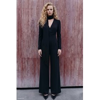Sateen Püskül Fularlı Krep Tulum - Siyah-138061 Sateen Püskül Fularlı Krep Tulum - Siyah-138061