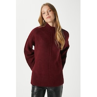 Ritnice Kadın Wonder Yumuşacık Dik Yaka Bordo Yırtmaçlı Oversize Triko Kazak Bordo Ritnice Kadın Wonder Yumuşacık Dik Yaka Bordo Yırtmaçlı Oversize Triko Kazak Bordo