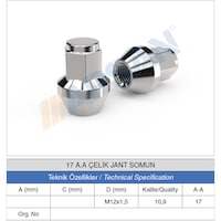20 Adet 17 Anahtar M12X1.5 DİŞ Çelik Jant BİJON Somunu 20 Adet 17 Anahtar M12X1.5 DİŞ Çelik Jant BİJON Somunu