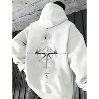 Uyguntarz Unisex Yon Gosteren Pusula Baskılı Oversize Sweatshirt beyaz Uyguntarz Unisex Yon Gosteren Pusula Baskılı Oversize Sweatshirt beyaz