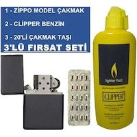 Zippo Benzinli Çakmak + Clipper Benzin 80 Ml + 20 Li Çakmak Taşı Zippo Benzinli Çakmak + Clipper Benzin 80 Ml + 20 Li Çakmak Taşı
