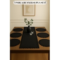 Morlay 7 Parça Fırfırlı Sofra Sunum Seti 6 Adet Amerikan Servisi Supla + 1 Adet Fırfırlı Runner - 40x110 Cm Siyah Morlay 7 Parça Fırfırlı Sofra Sunum Seti 6 Adet Amerikan Servisi Supla + 1 Adet Fırfırlı Runner - 40x110 Cm Siyah
