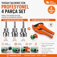 Pprc & Pvc Plastik Boru Diş Açma Seti + 42 Mm Plastik Boru Kesme Makası 4 Parça Profesyonel Tesisat Seti Pprc & Pvc Plastik Boru Diş Açma Seti + 42 Mm Plastik Boru Kesme Makası 4 Parça Profesyonel Tesisat Seti