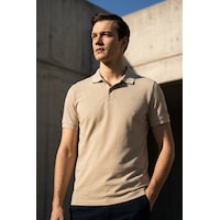 Süvari Slim Fit Düz Baskısız Pike Düğmeli Polo Yaka Nefes Alabilen T-shirt Bej Süvari Slim Fit Düz Baskısız Pike Düğmeli Polo Yaka Nefes Alabilen T-shirt Bej