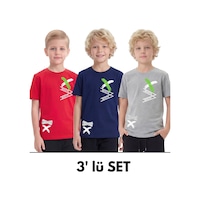 Fyk Kids 3'lü White Yazı Baskılı Yuvarlak Yaka Kısa Kollu Erkek Çocuk Yazlık Tişört Kırmızı - Lacivert Fyk Kids 3'lü White Yazı Baskılı Yuvarlak Yaka Kısa Kollu Erkek Çocuk Yazlık Tişört Kırmızı - Lacivert
