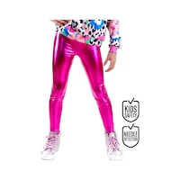 Denokids Kız Çocuk Metalik Parlak Koyu Pembe Beli Lastikli Tayt 6-10 Yaş