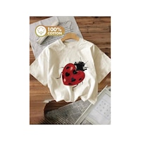 Herkesemoda Uğur Böceği Baskı Detaylı Basic T-shirt Beyaz Herkesemoda Uğur Böceği Baskı Detaylı Basic T-shirt Beyaz