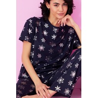Siyah İnci Örme Pijama Takım7845 Lacivert Kar Tanesi Siyah İnci Örme Pijama Takım7845 Lacivert Kar Tanesi