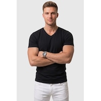 Deepsea Siyah V Yaka Slim Fit Erkek Tişört 1801165 Siyah Deepsea Siyah V Yaka Slim Fit Erkek Tişört 1801165 Siyah