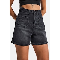 it's basic Kadın Koyu Füme 2s6-1 Mom Fit Önden Cepli Denim Şort it's basic Kadın Koyu Füme 2s6-1 Mom Fit Önden Cepli Denim Şort