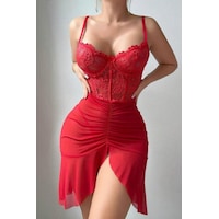 Bella Notte 2 Parça Kırmızı Önden Yırtmaçlı Uzun Gecelik Bella Notte 2 Parça Kırmızı Önden Yırtmaçlı Uzun Gecelik
