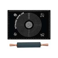 Siyah Silikon Hamur Açma Matı Seti 45x65 Cm + 42 Cm Merdane Profesyonel Kaymaz Yapışmaz Hamur Seti Diğer Siyah Silikon Hamur Açma Matı Seti 45x65 Cm + 42 Cm Merdane Profesyonel Kaymaz Yapışmaz Hamur Seti Diğer