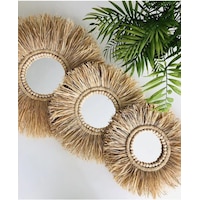 Woodda Dekoratif Aynalı Rafya Duvar Süsü Bohemian Style 3'lü Boncuklu Ayna Seti Woodda Dekoratif Aynalı Rafya Duvar Süsü Bohemian Style 3'lü Boncuklu Ayna Seti