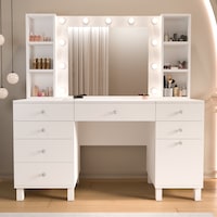 Robin Home Hollywood Makyaj Masası 7 Çekmece Kapaklı Düzenleyici Hollywood Led Işıklı Raflı Beyaz Robin Home Hollywood Makyaj Masası 7 Çekmece Kapaklı Düzenleyici Hollywood Led Işıklı Raflı Beyaz