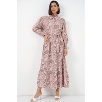 Bigdart Kadın Kuşaklı Tesettür Elbise 2589 - Pembe Bigdart Kadın Kuşaklı Tesettür Elbise 2589 - Pembe