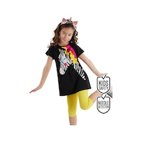 Zebracorn Siyah Sarı Fırfılı Kız Çocuk Yazlık T-Shirt Tunik Tayt Takım Zebracorn Siyah Sarı Fırfılı Kız Çocuk Yazlık T-Shirt Tunik Tayt Takım