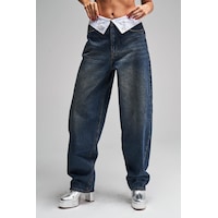 it's basic Kadın T.kot Rengi Skater Fit Kemer El İşlemeli Tasarım Denim Jean Kırmızı