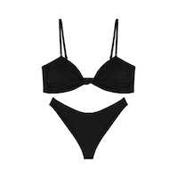 Kaplı Kesim Düğüm Detaylı Ayarlanabilir Askılı Bikini Takımı Siyah Kaplı Kesim Düğüm Detaylı Ayarlanabilir Askılı Bikini Takımı Siyah